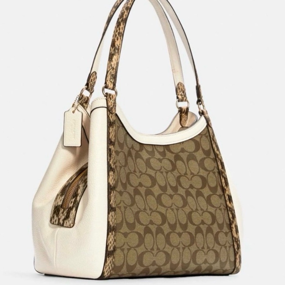 Coach Kristy Shoulder Bag in Signature Canvas with Snake‑Embossed Trim, Hobo Bag